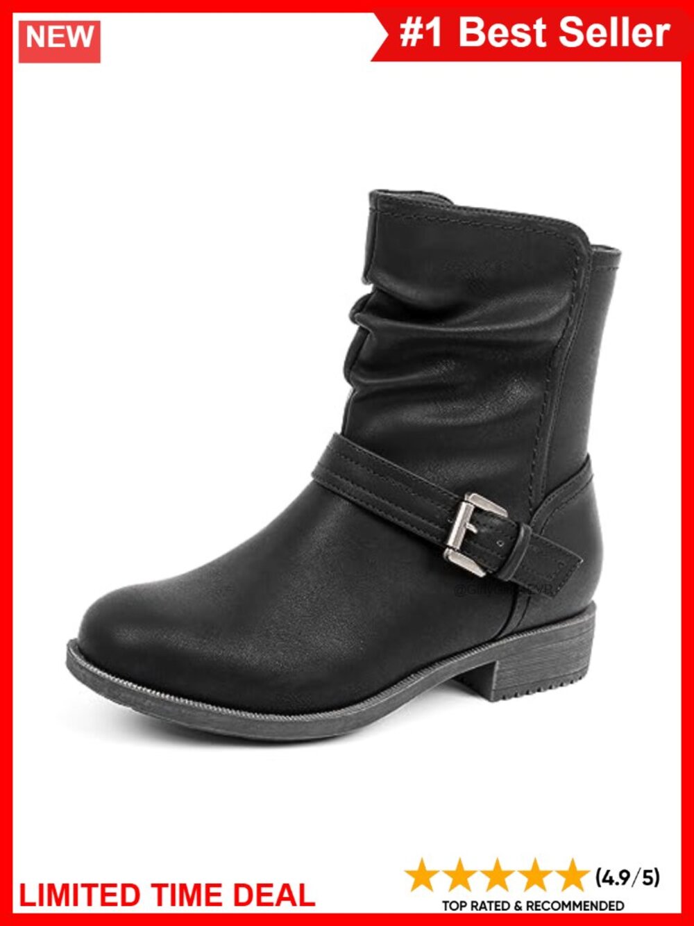 Mid Calf Slouchy Boots Buckle Side Zipper Memory Foam Combat